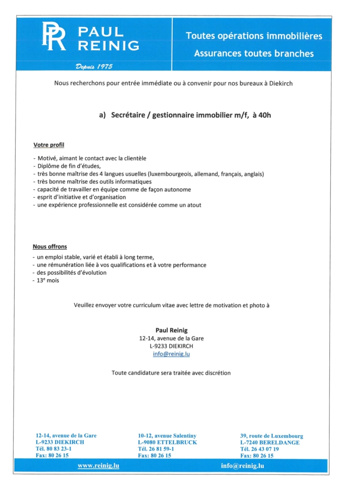 Secrétaire / Gestionnaire immobilier