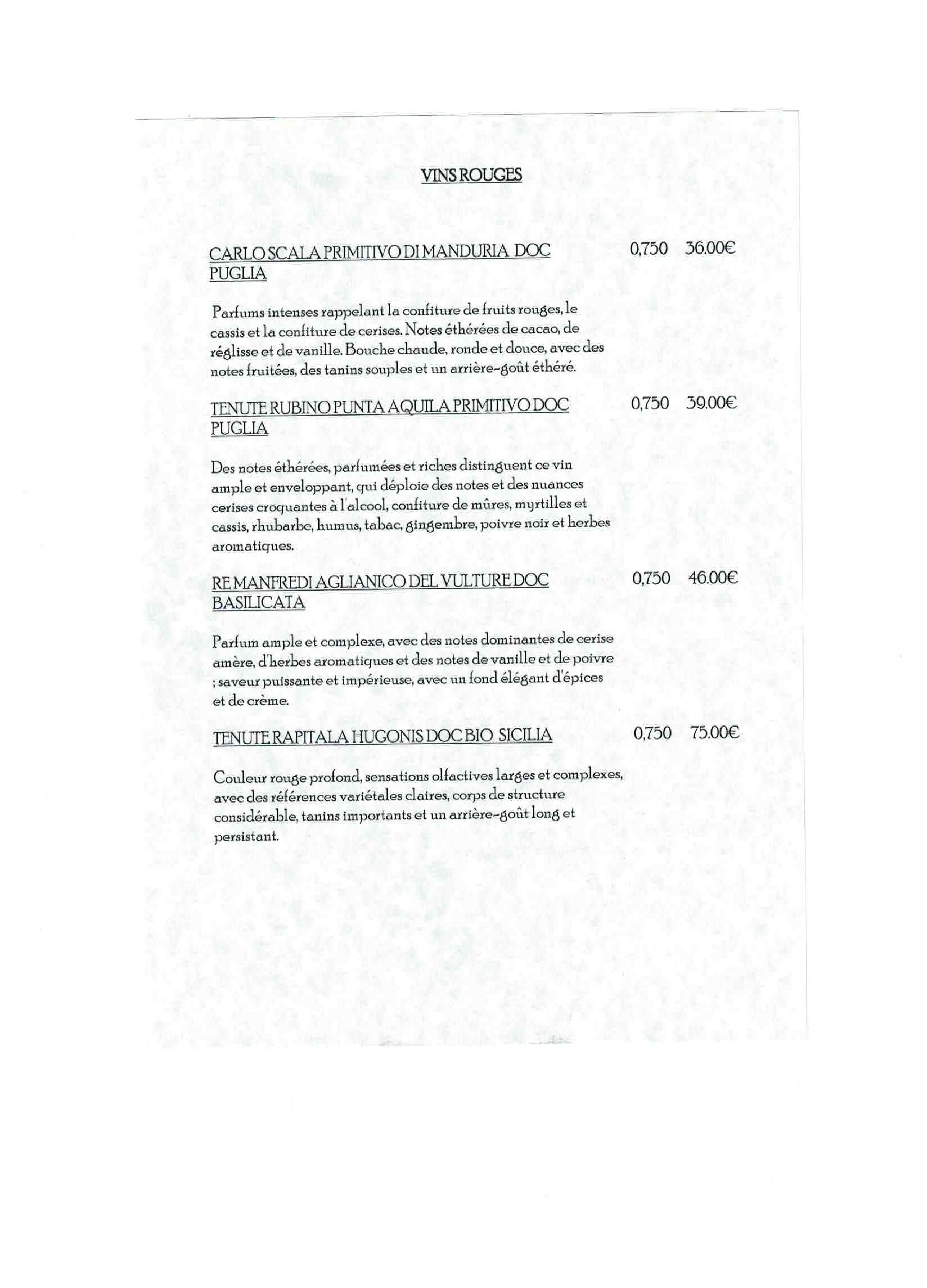 Carte des vins 1