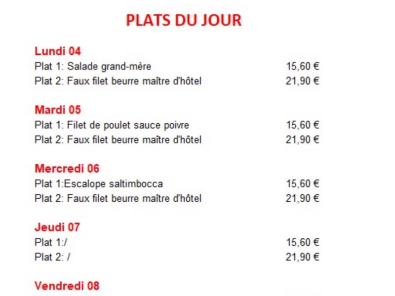 Menu de la semaine