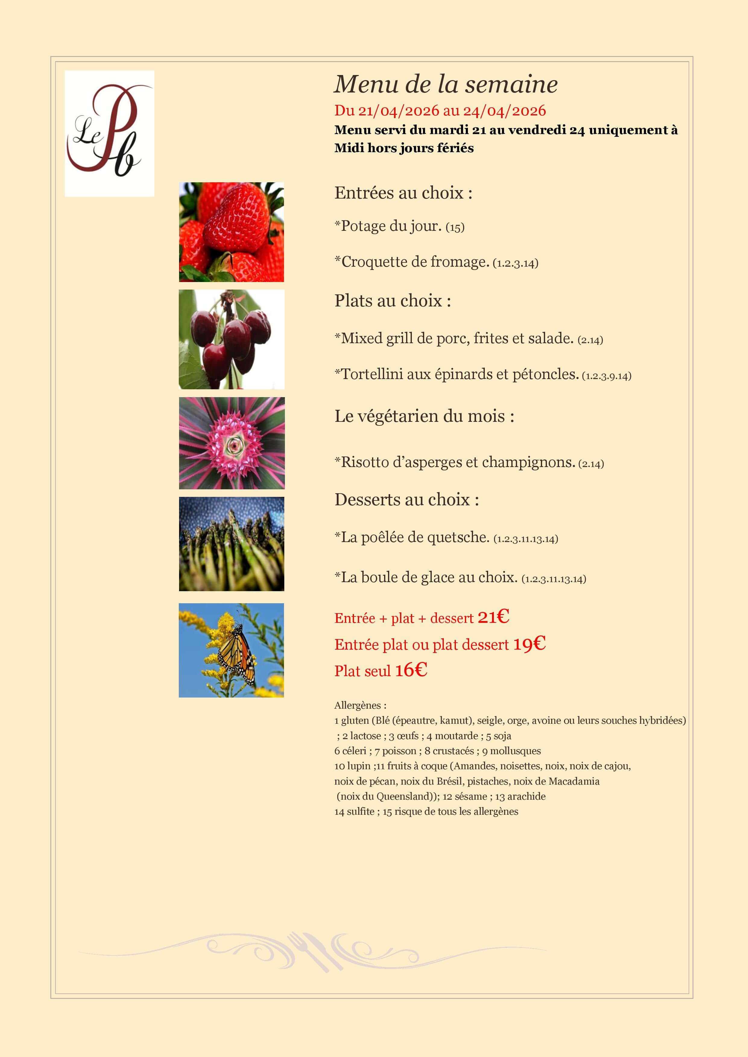 menu de la semaine du 21/04 au 24/04 