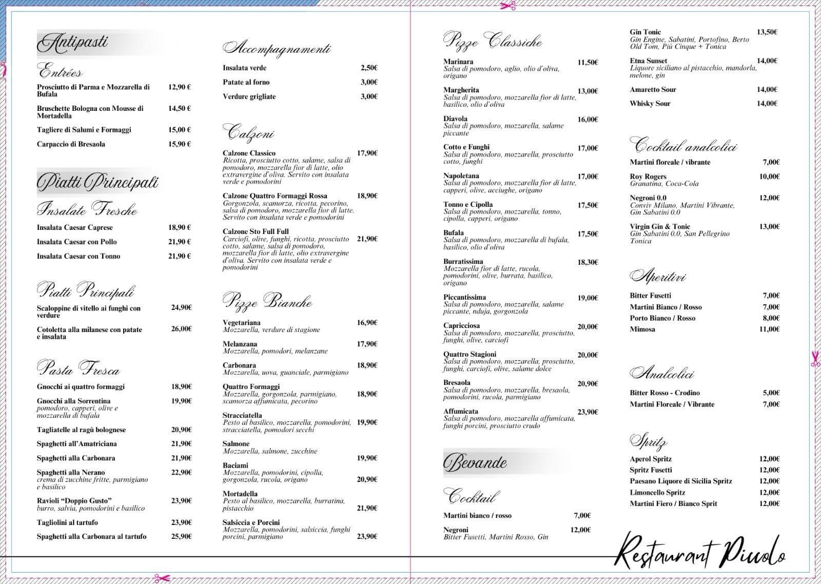 Menu en Français 1