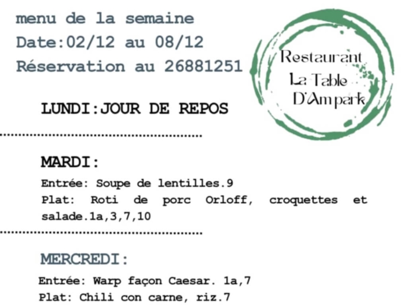 Menu de la semaine