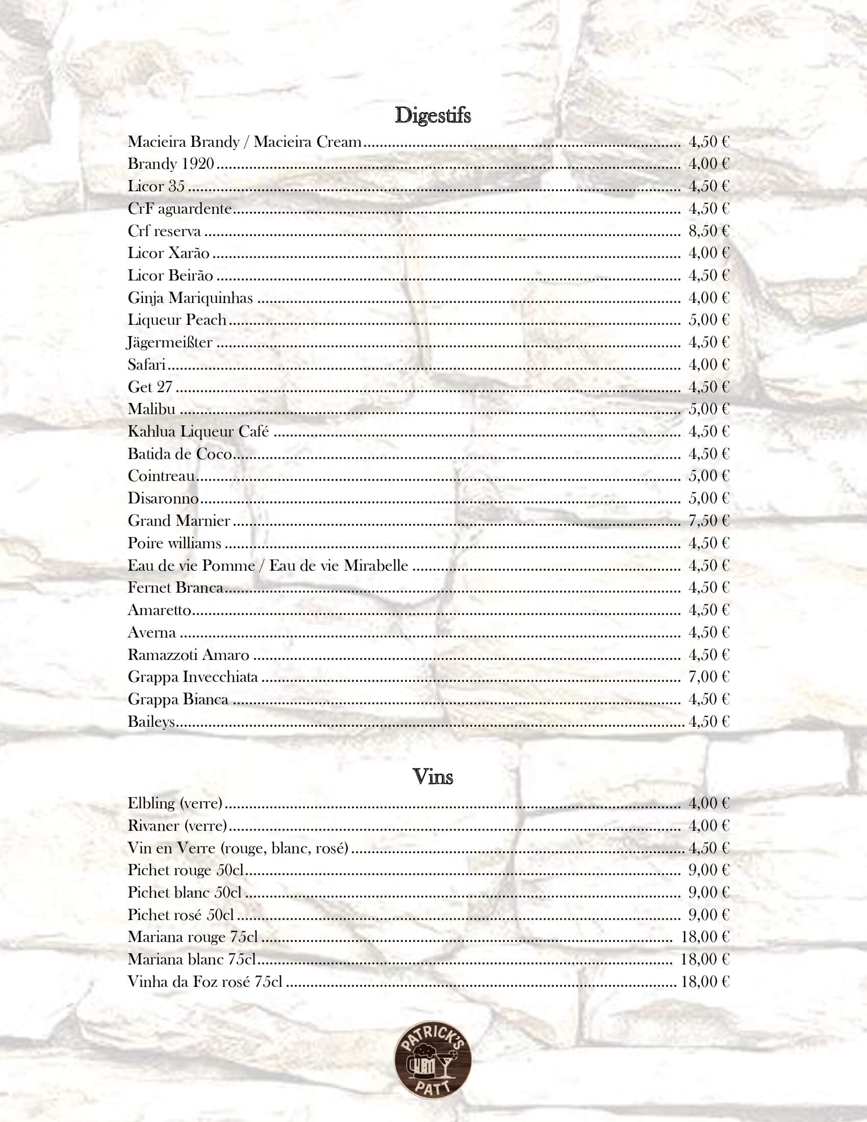 Digestifs, Vins